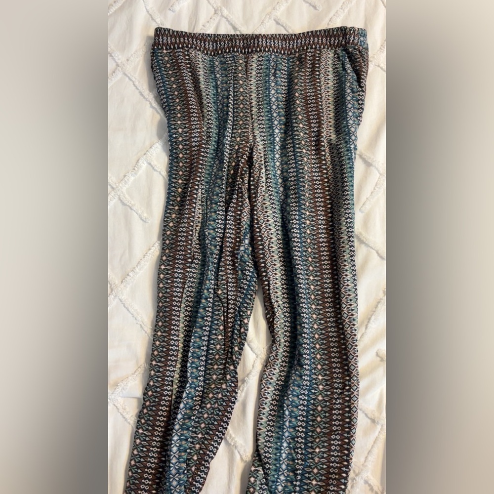 Jessica Simpson Teal and Brown Patterned Viscose Pants with pockets